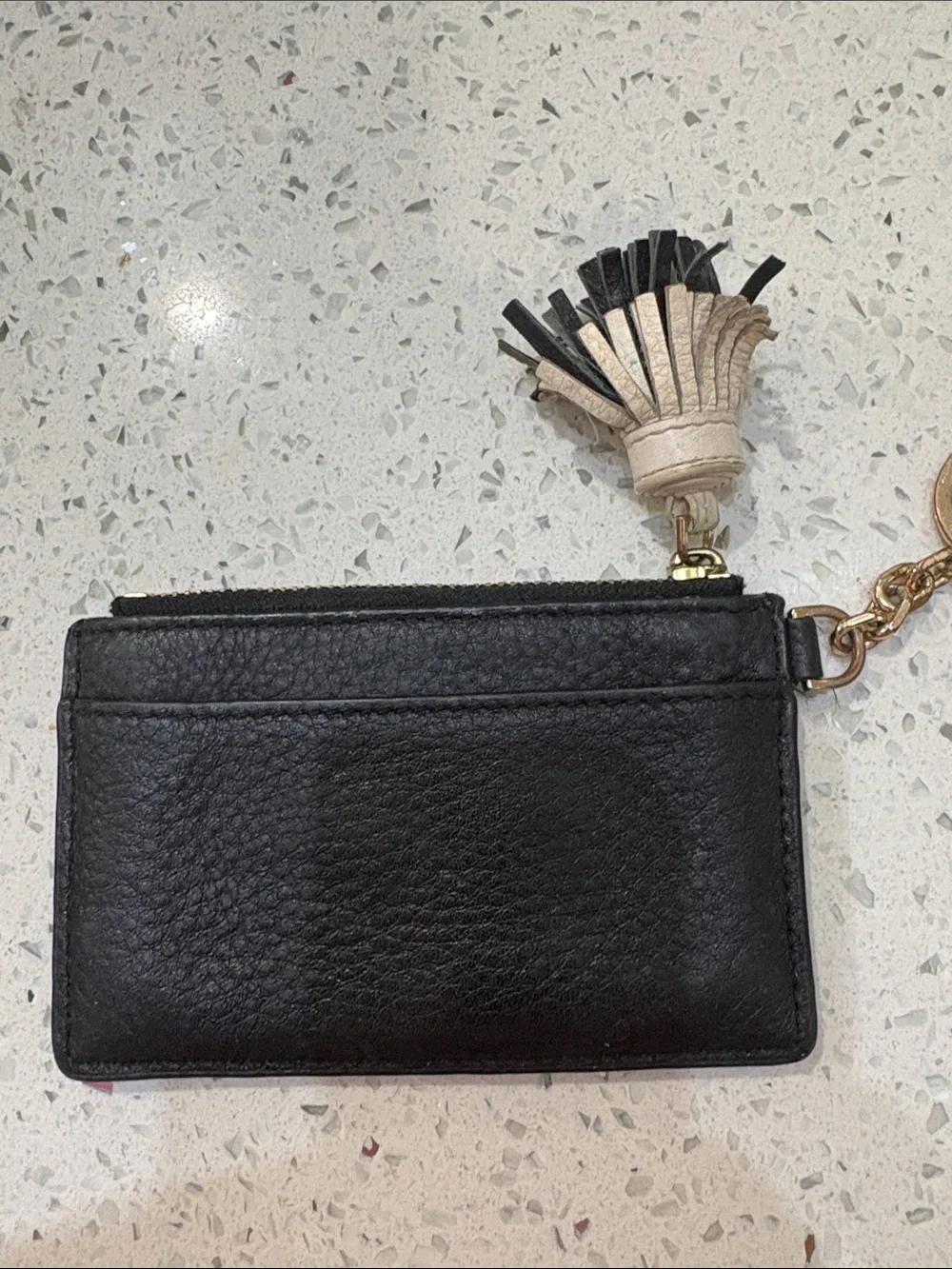 Tory Burch Black Leather Card Case Keyring with Tassel
